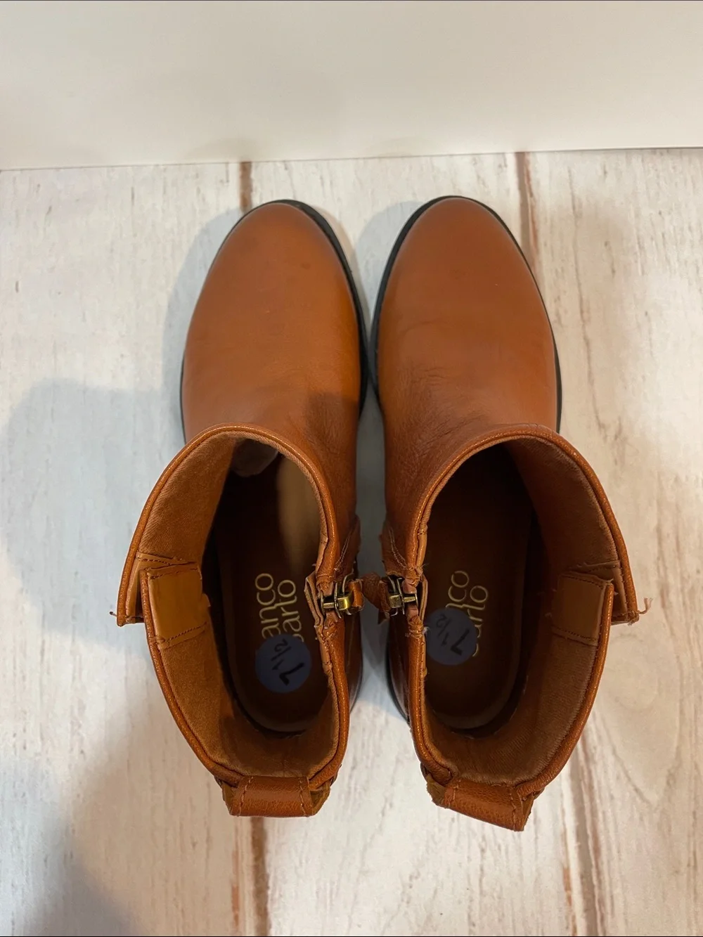 Franco Sarto Leather Ankle Boots  Brown Women’s 7.5 Chelsea Zip Classic Booties